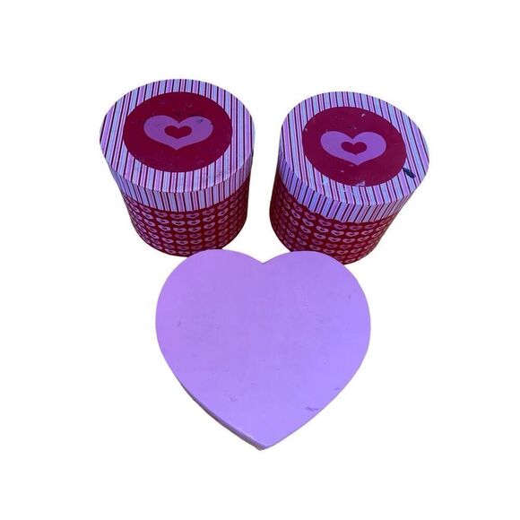 Lot Of 3 Decorative Storage Boxes Home Decor Hearts Valentines - Picture 1 of 16